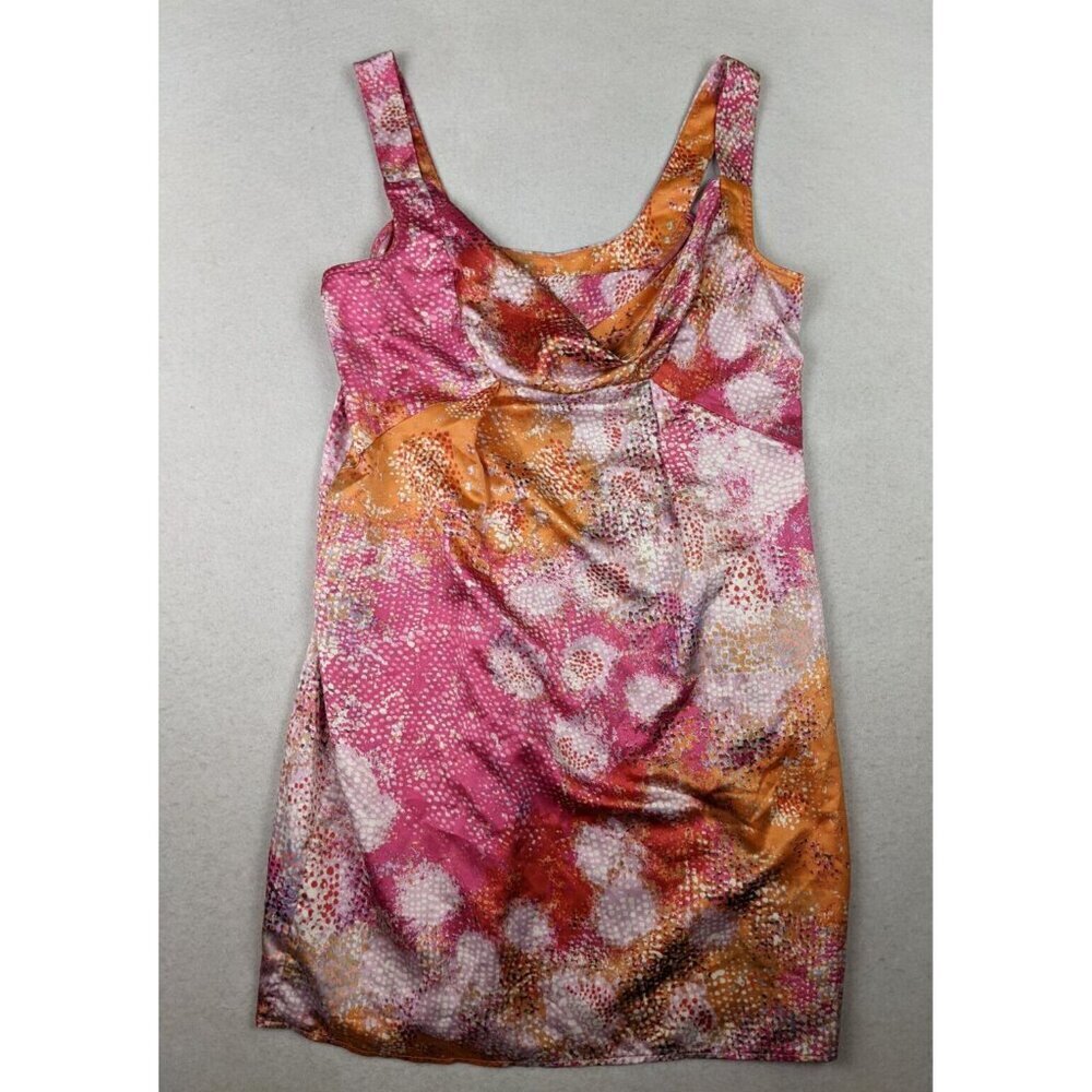 CINNAMON - WOMEN'S PINK & ORANGE PRINT SILKY TEXTURED DRESS - SIZE M